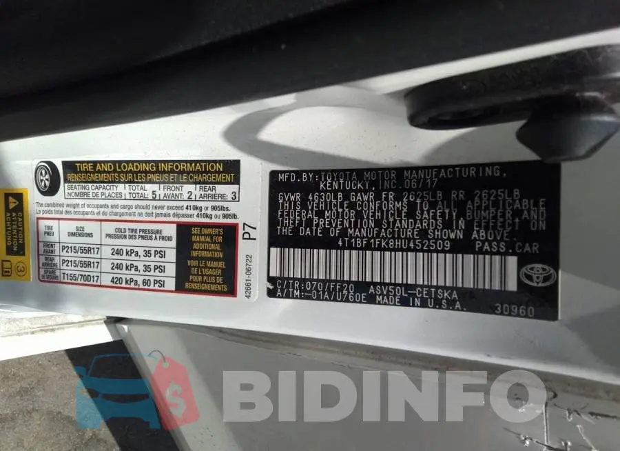 4T1BF1FK8HU452509 Photo# 9