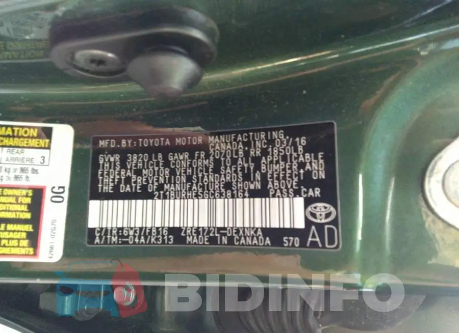 2T1BURHE5GC638164 Photo# 9