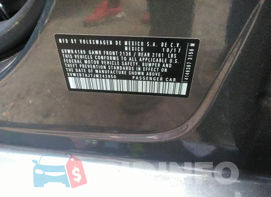 3VW2B7AJ7JM242850 Photo# 9