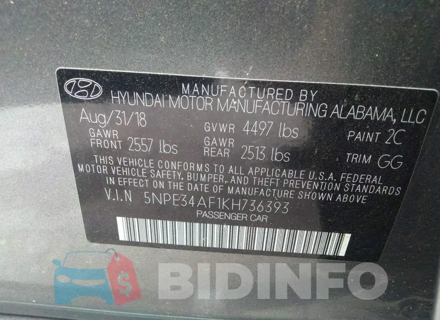 5NPE34AF1KH736393 Photo# 9