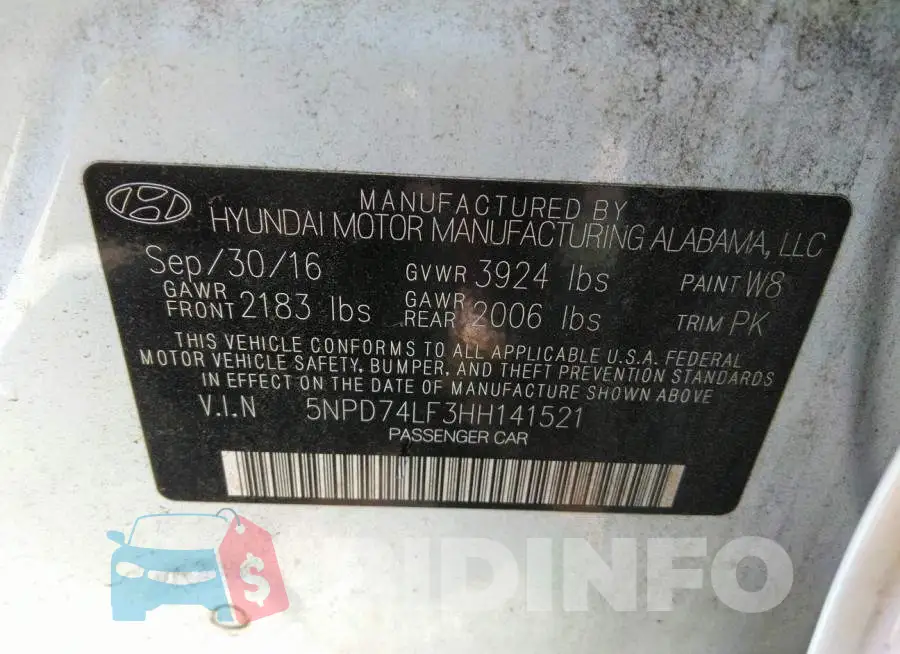 5NPD74LF3HH141521 Photo# 9