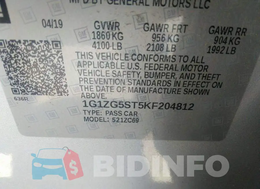 1G1ZG5ST5KF204812 Photo# 9