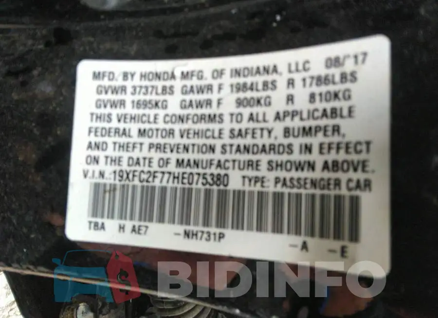 19XFC2F77HE075380 Photo# 9