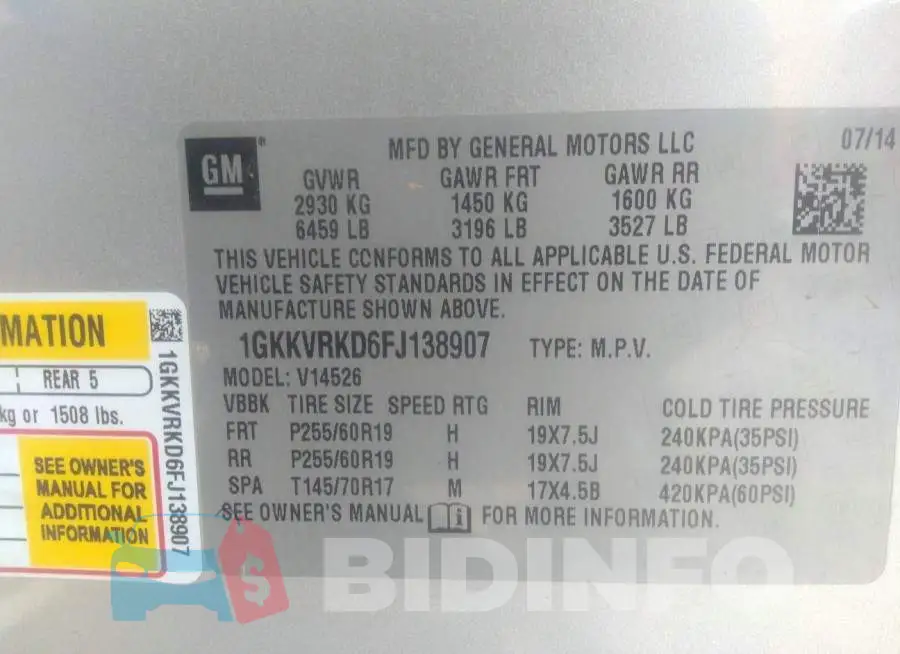 1GKKVRKD6FJ138907 Photo# 9