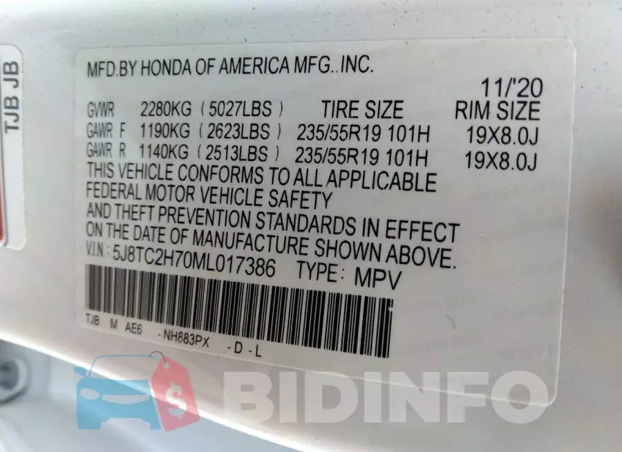 5J8TC2H70ML017386 Photo# 9