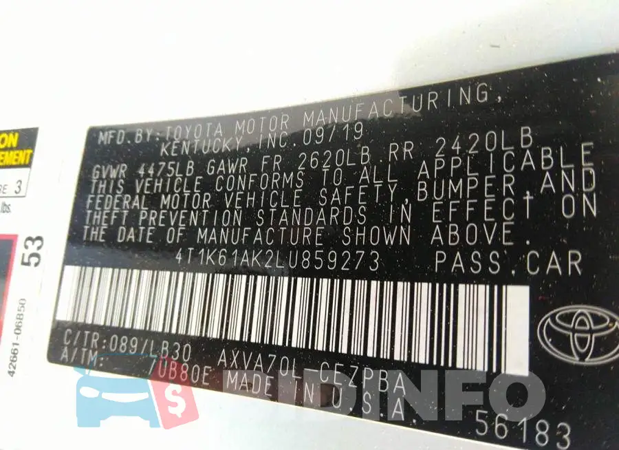 4T1K61AK2LU859273 Photo# 9