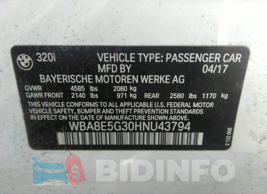 WBA8E5G30HNU43794 Photo# 9