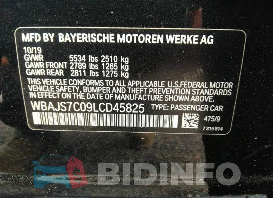 WBAJS7C09LCD45825 Photo# 9