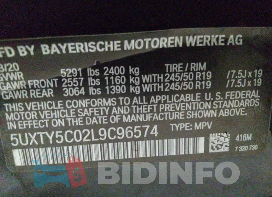 5UXTY5C02L9C96574 Photo# 9