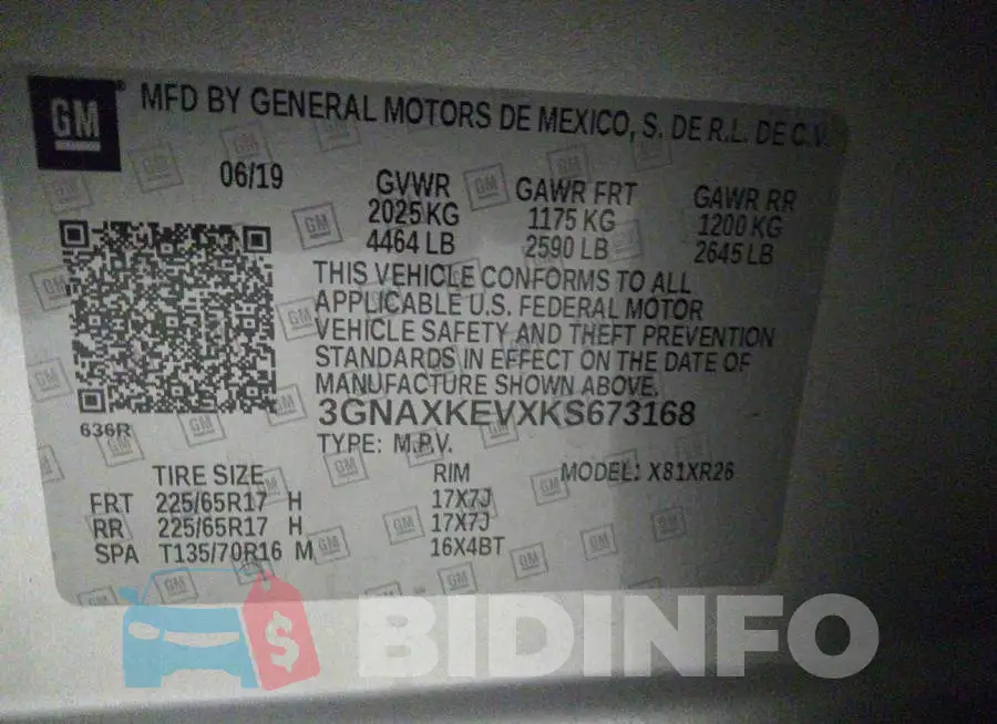 3GNAXKEVXKS673168 Photo# 9