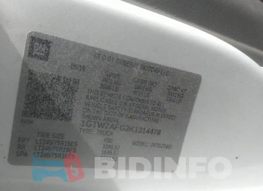 1GTW7AFG3K1314478 Photo# 9