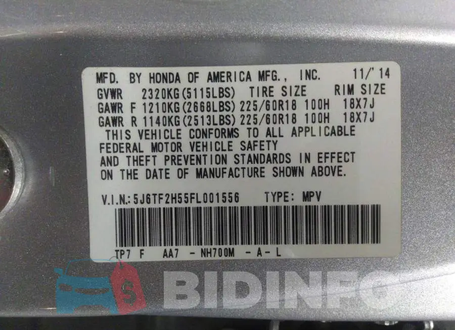 5J6TF2H55FL001556 Photo# 9