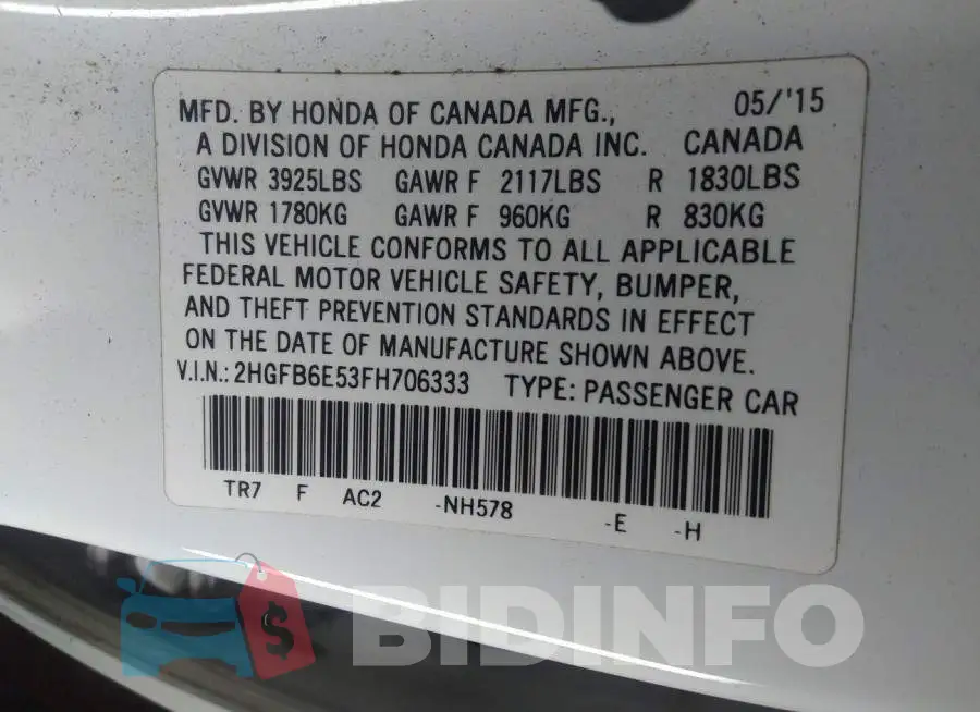 2HGFB6E53FH706333 Photo# 9