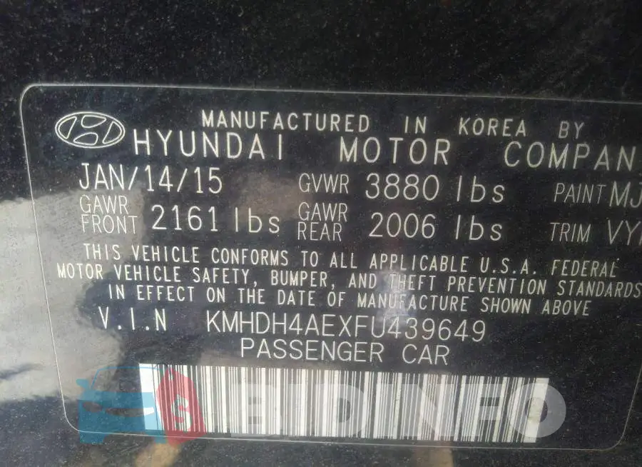 KMHDH4AEXFU439649 Photo# 9
