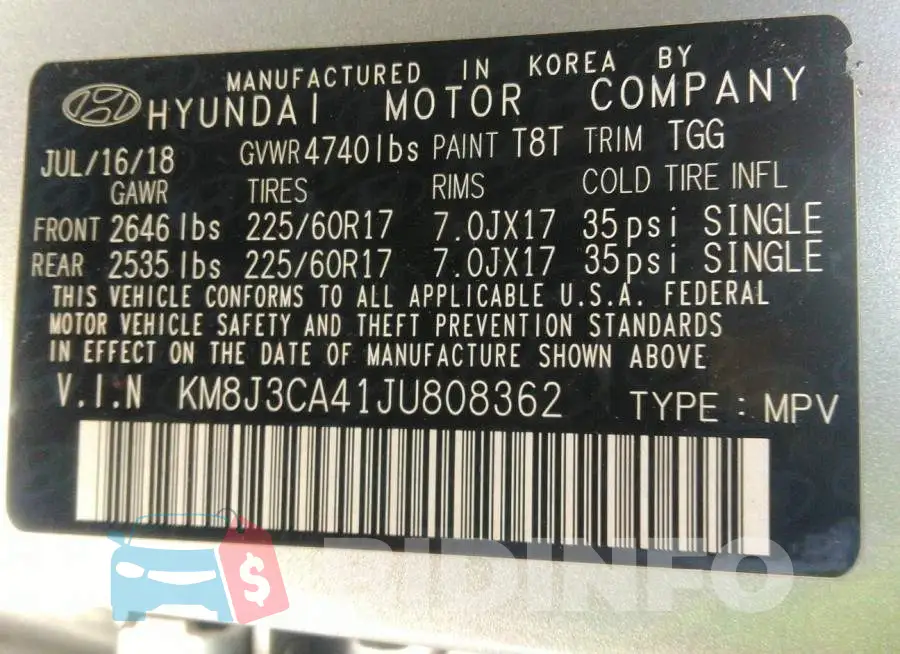KM8J3CA41JU808362 Photo# 9
