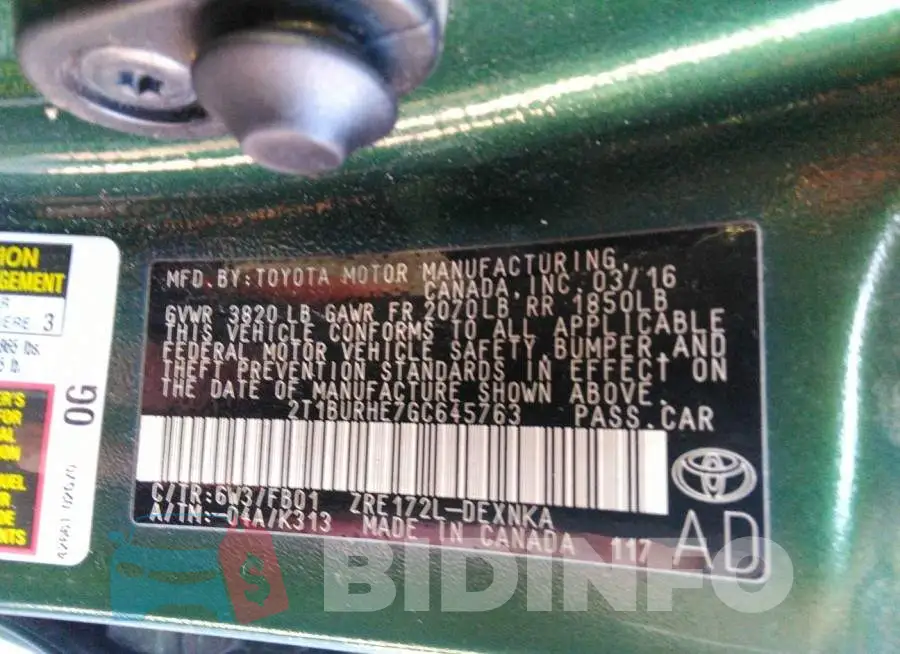 2T1BURHE7GC645763 Photo# 9