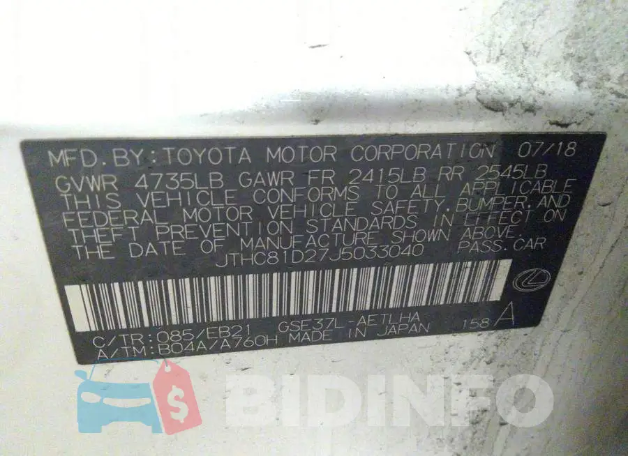 JTHC81D27J5033040 Photo# 9