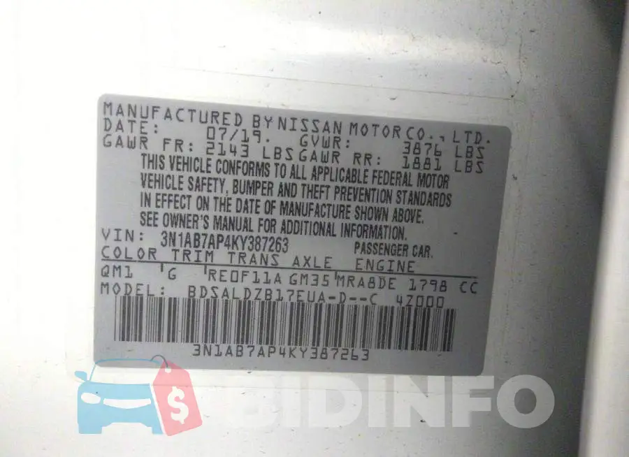 3N1AB7AP4KY387263 Photo# 9