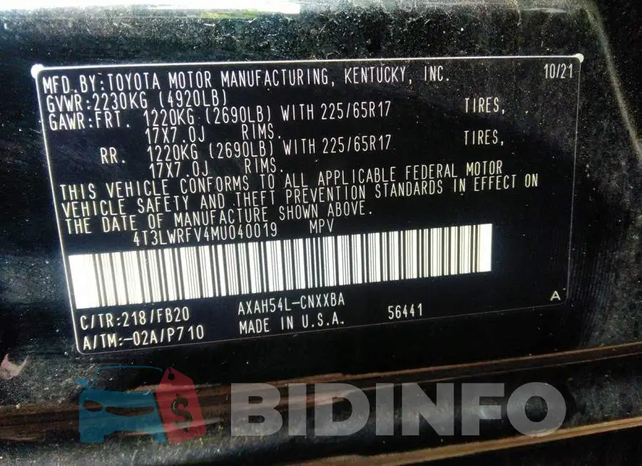 4T3LWRFV4MU040019 Photo# 9