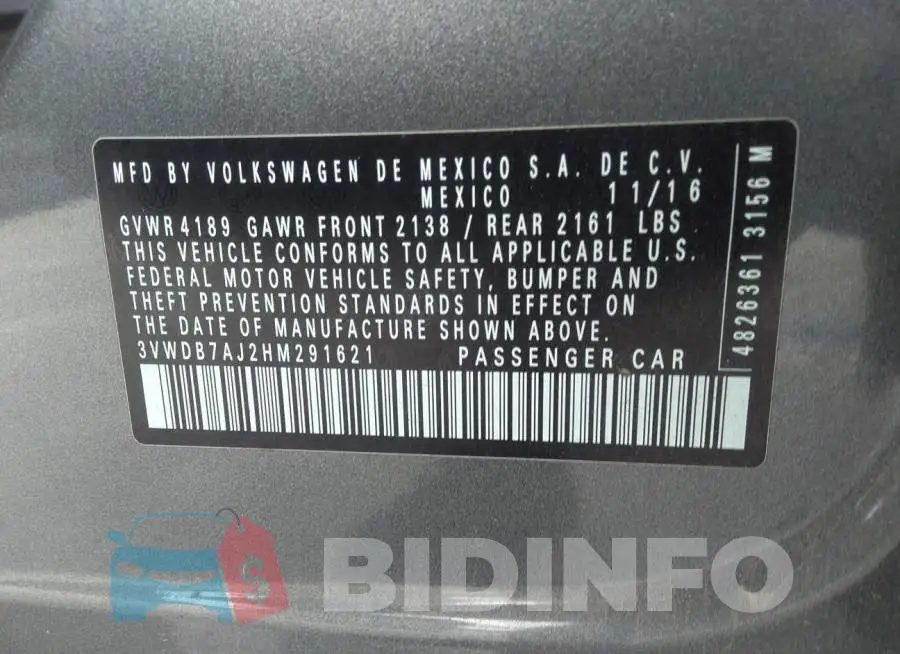 3VWDB7AJ2HM291621 Photo# 9