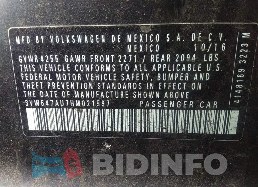 3VW547AU7HM021597 Photo# 9