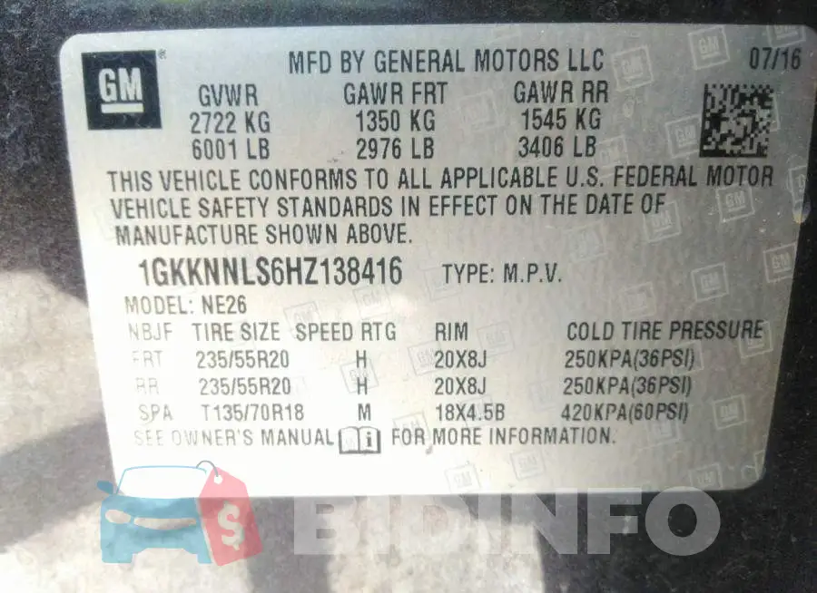 1GKKNNLS6HZ138416 Photo# 9