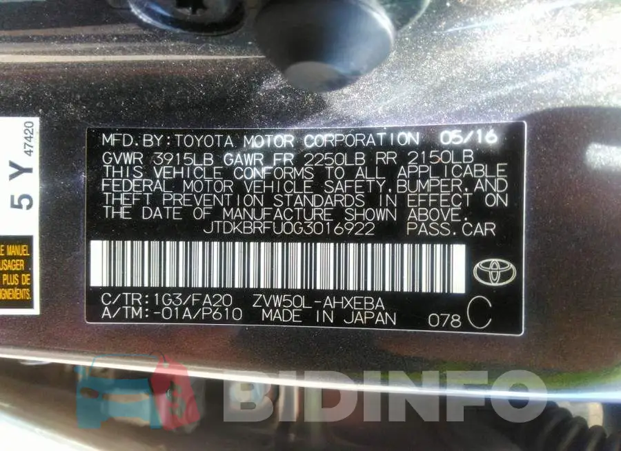 JTDKBRFU0G3016922 Photo# 9