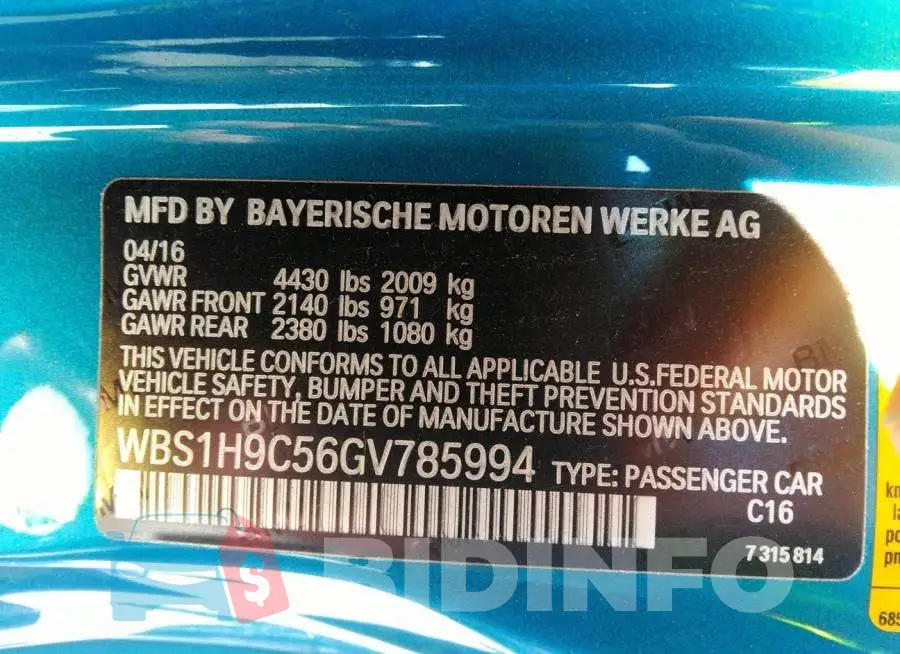 WBS1H9C56GV785994 Photo# 9