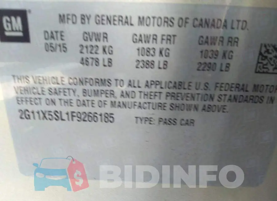 2G11X5SL1F9266185 Photo# 9