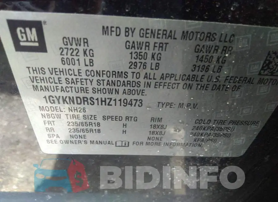 1GYKNDRS1HZ119473 Photo# 9