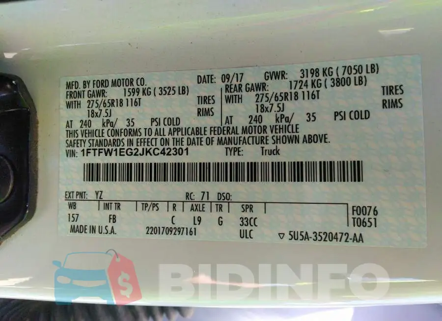 1FTFW1EG2JKC42301 Photo# 9