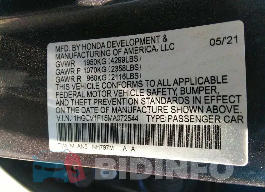 1HGCV1F15MA072544 Photo# 9
