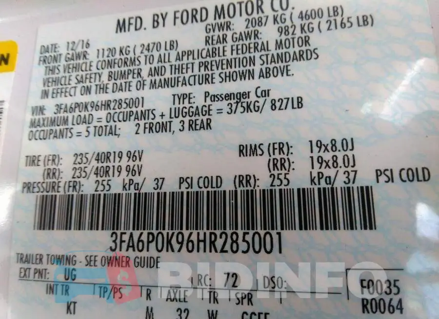 3FA6P0K96HR285001 Photo# 9