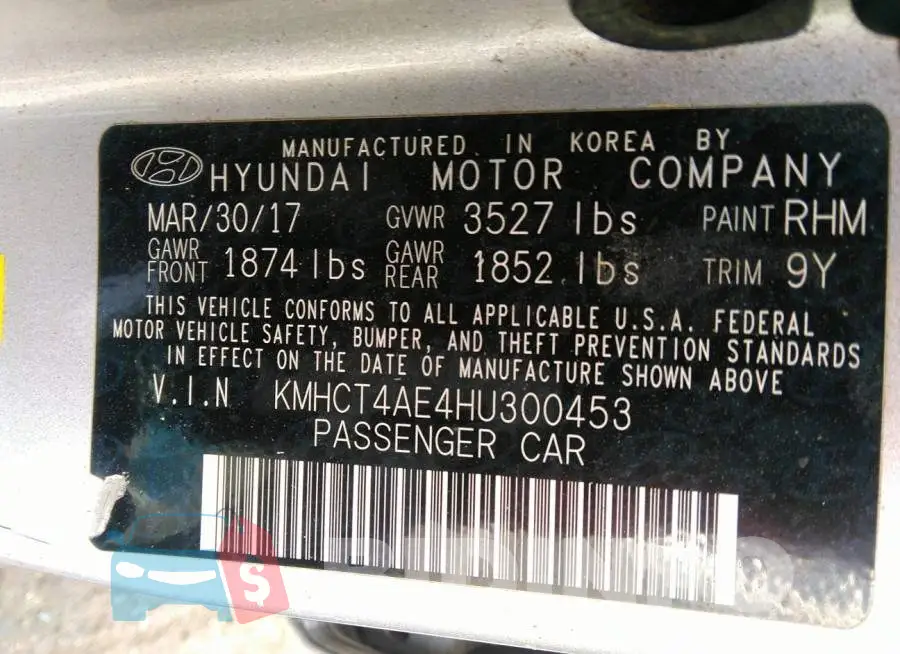 KMHCT4AE4HU300453 Photo# 9