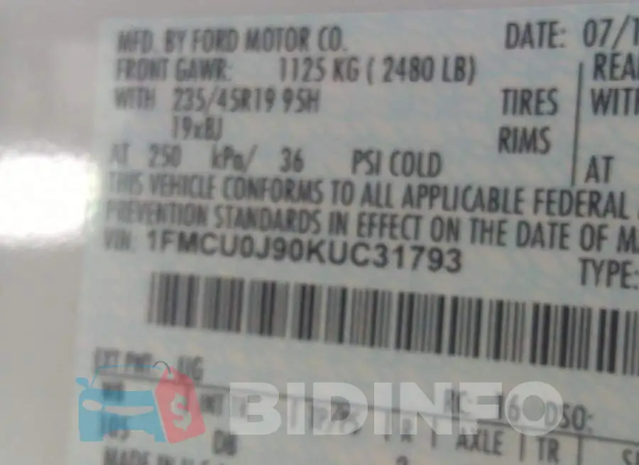 1FMCU0J90KUC31793 Photo# 9