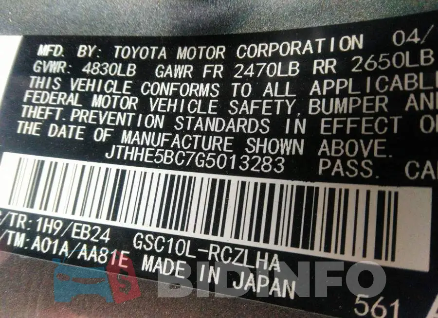 JTHHE5BC7G5013283 Photo# 9