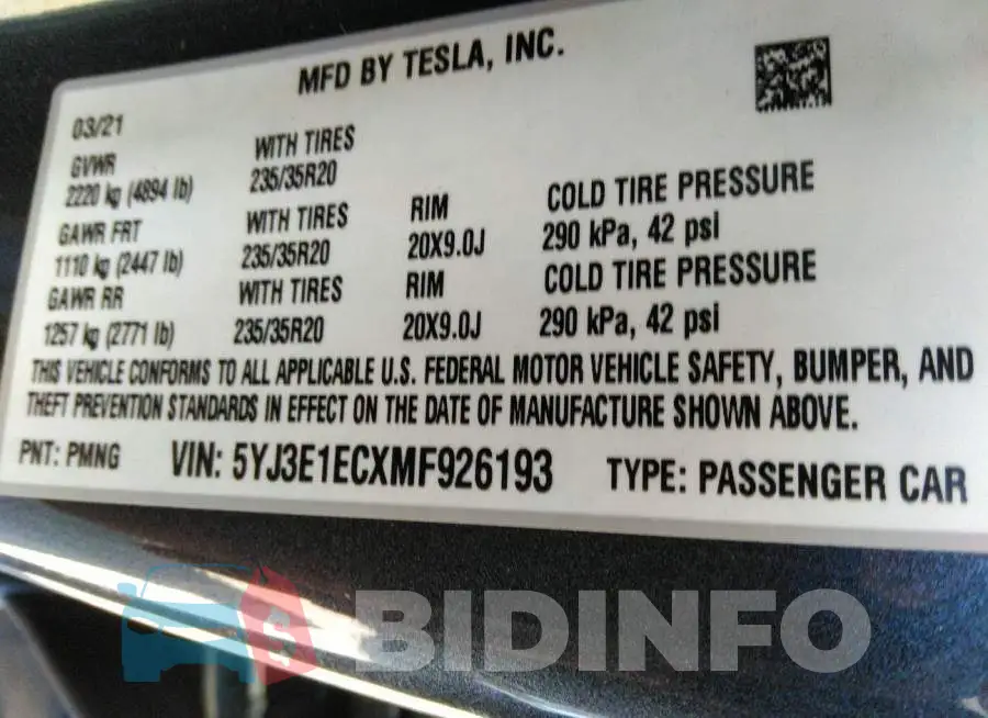 5YJ3E1ECXMF926193 Photo# 9
