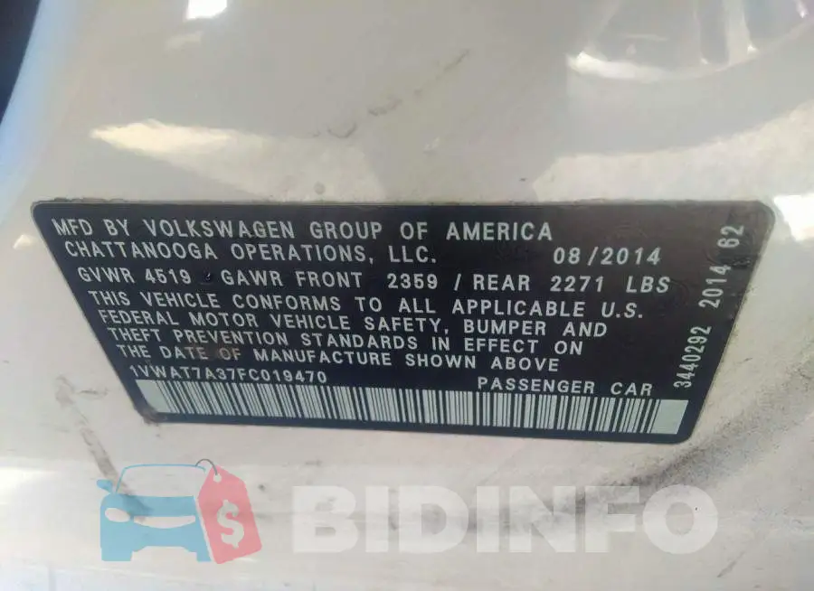1VWAT7A37FC019470 Photo# 9
