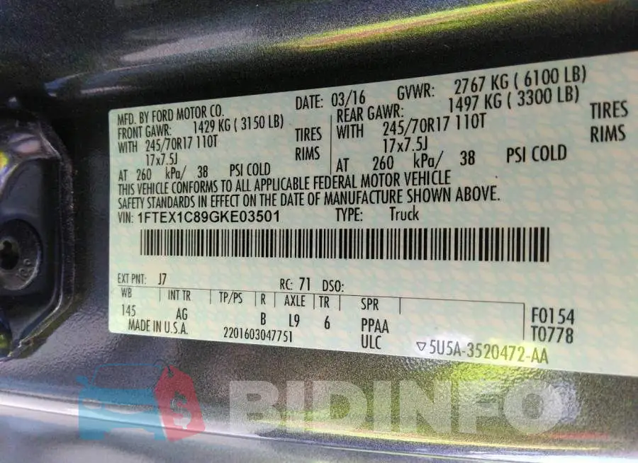 1FTEX1C89GKE03501 Photo# 9