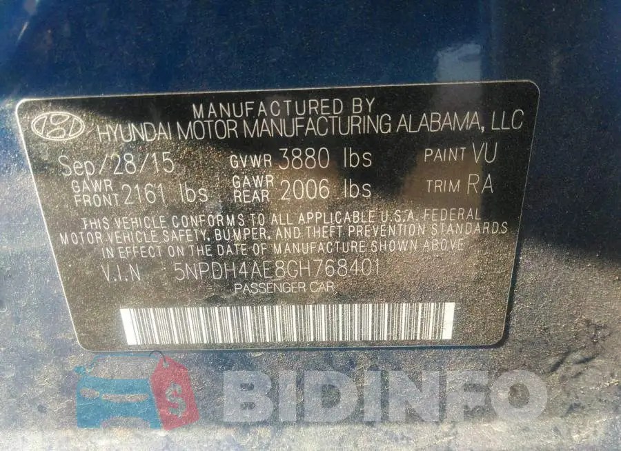5NPDH4AE8GH768401 Photo# 9