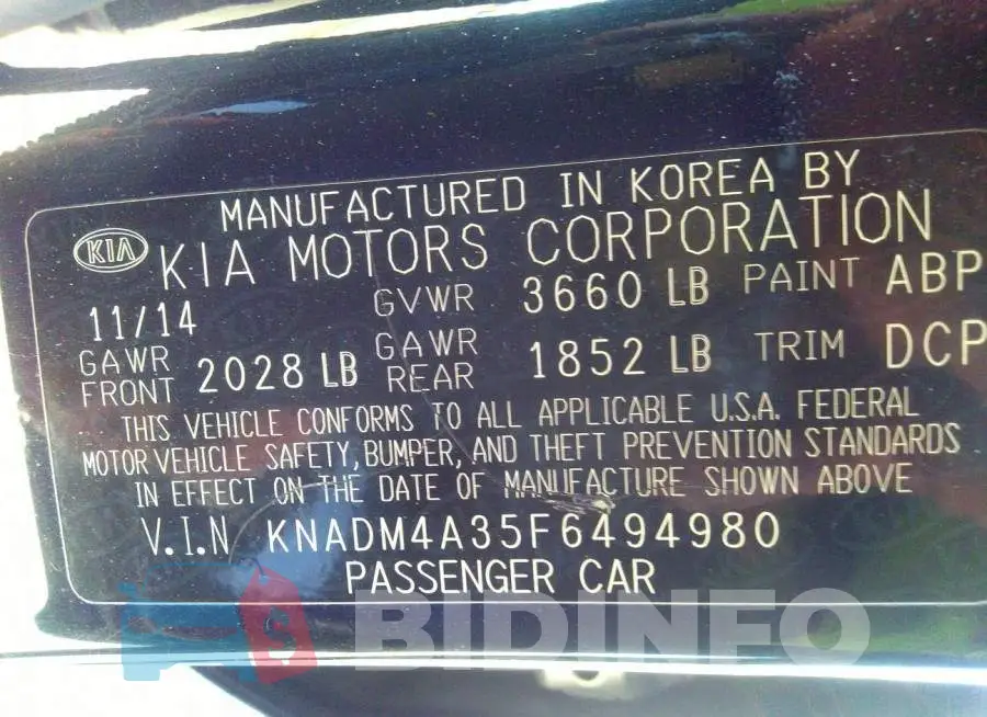 KNADM4A35F6494980 Photo# 9