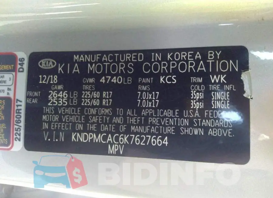 KNDPMCAC6K7627664 Photo# 9