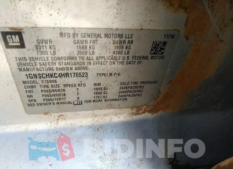 1GNSCHKC4HR176523 Photo# 9