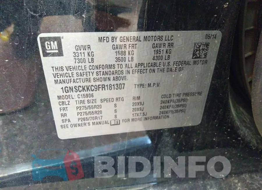 1GNSCKKC9FR181307 Photo# 9