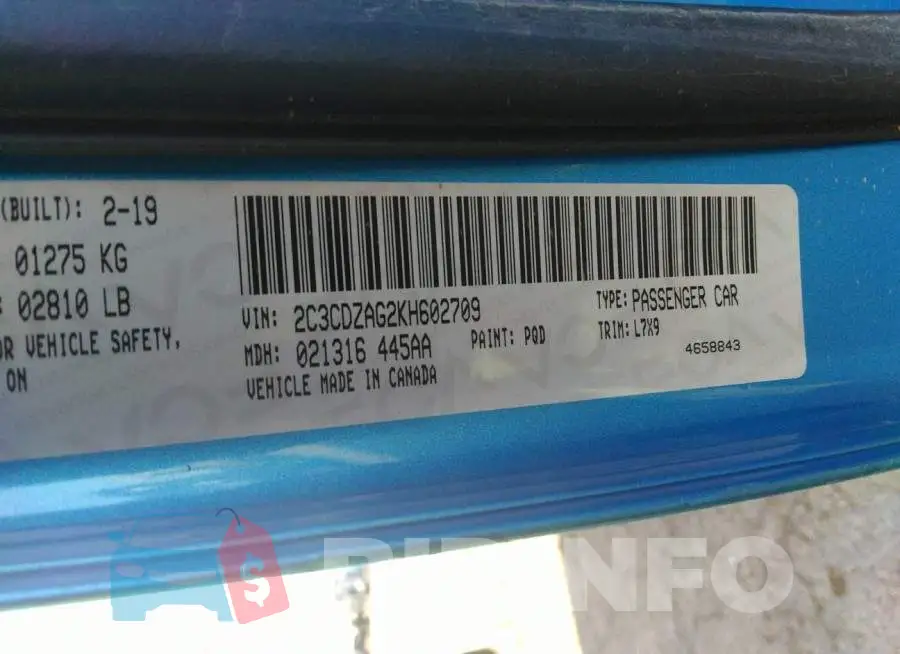 2C3CDZAG2KH602709 Photo# 9