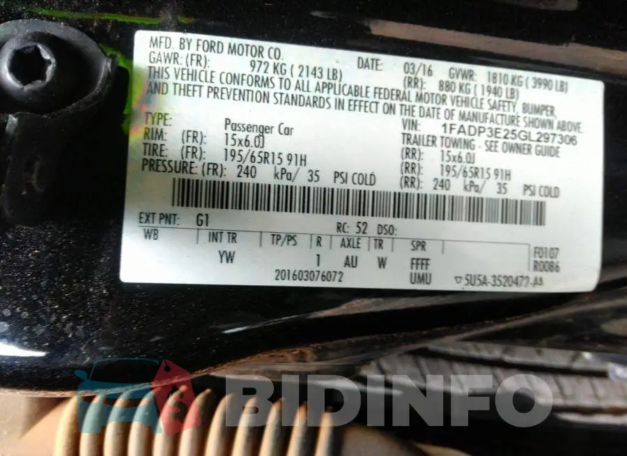 1FADP3E25GL297306 Photo# 9