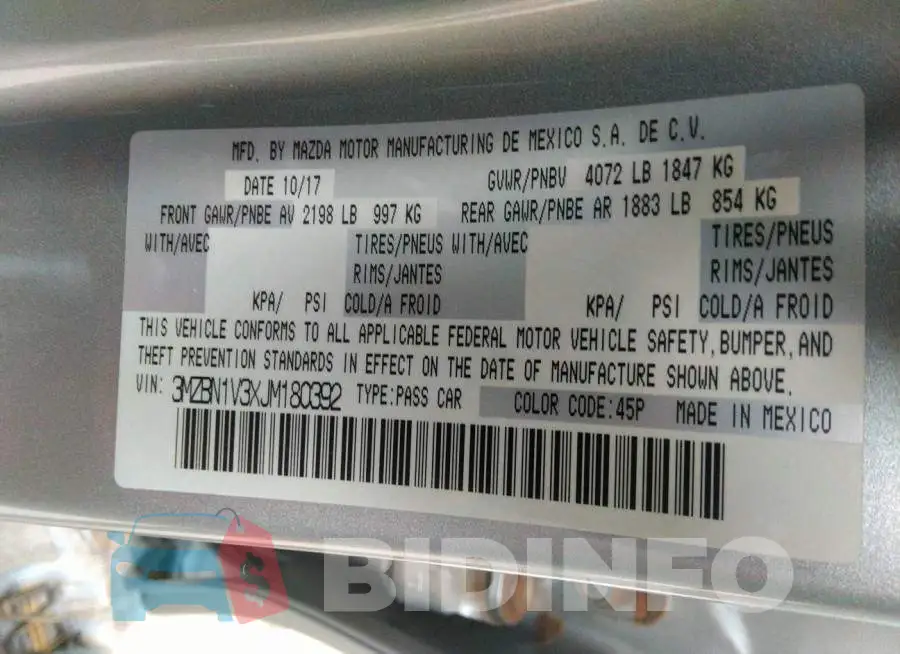 3MZBN1V3XJM180392 Photo# 9