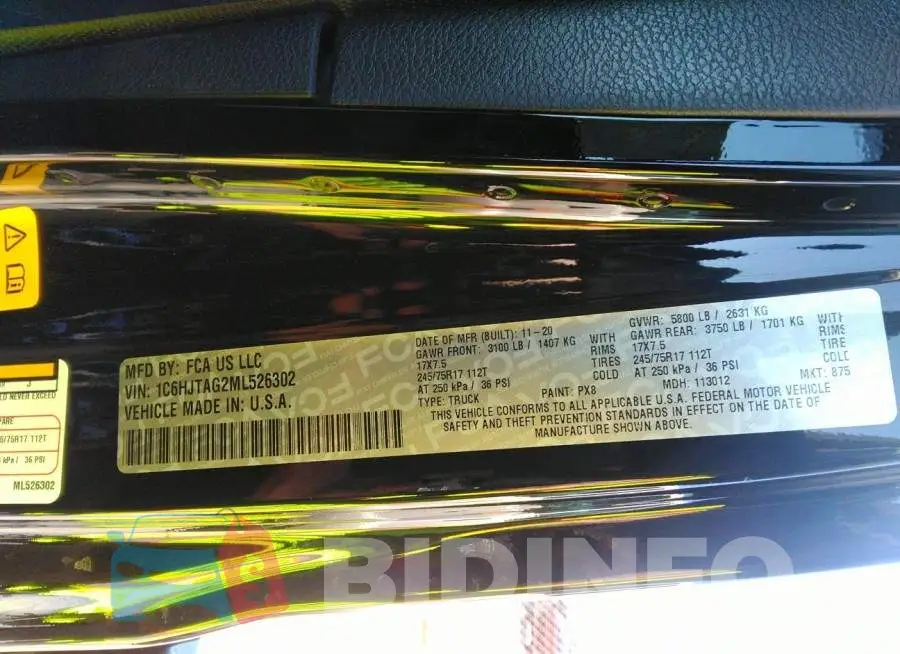1C6HJTAG2ML526302 Photo# 9