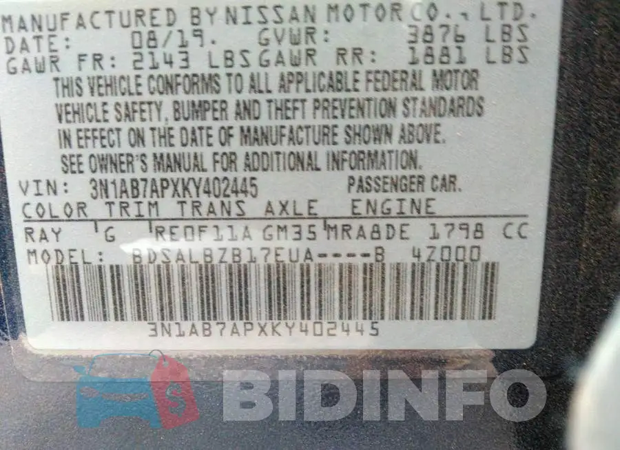 3N1AB7APXKY402445 Photo# 9