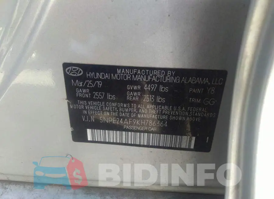 5NPE24AF9KH786364 Photo# 9
